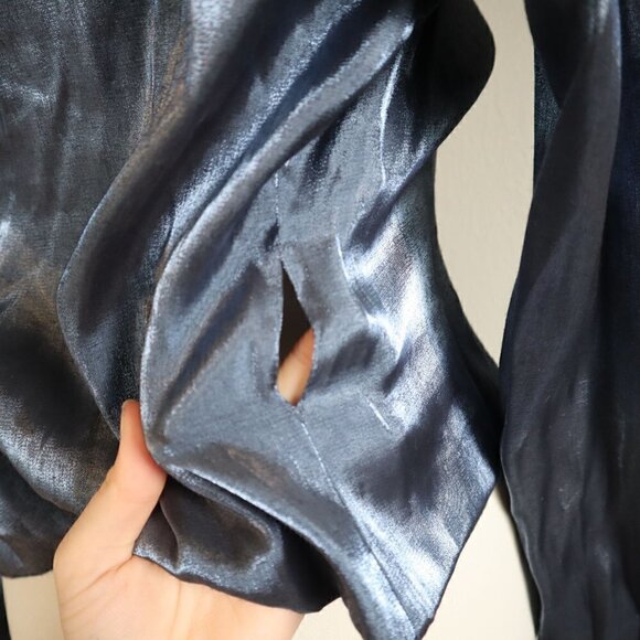 NWT Vintage Conrad C Collections Satin Blue Wrap Blouse Size 8 - Picture 9 of 10